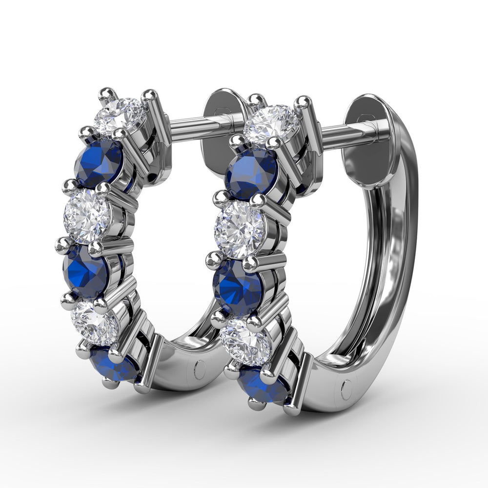Fana 14k White Gold Shared Prong Sapphire And Diamond Hoop Earrings