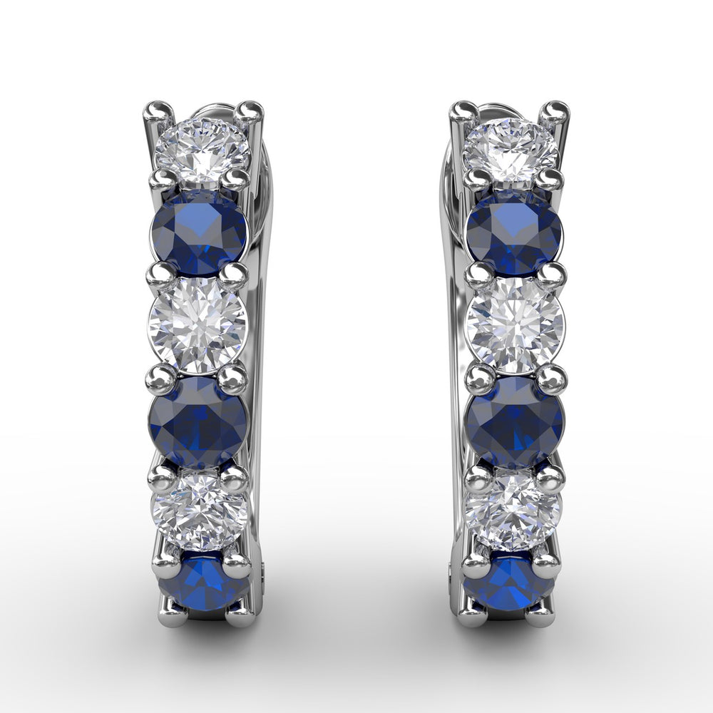 Fana 14k White Gold Shared Prong Sapphire And Diamond Hoop Earrings