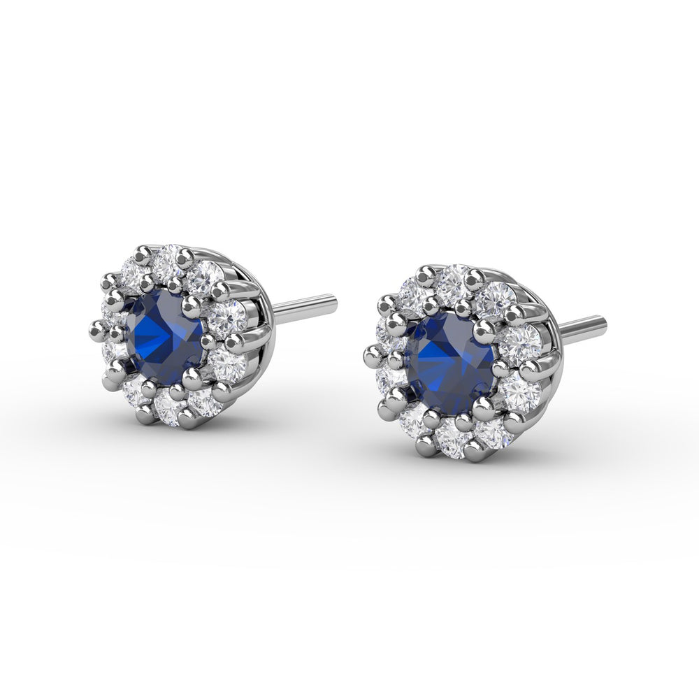 Fana 14k White Gold Shared Prong Sapphire and Diamond Stud Earrings