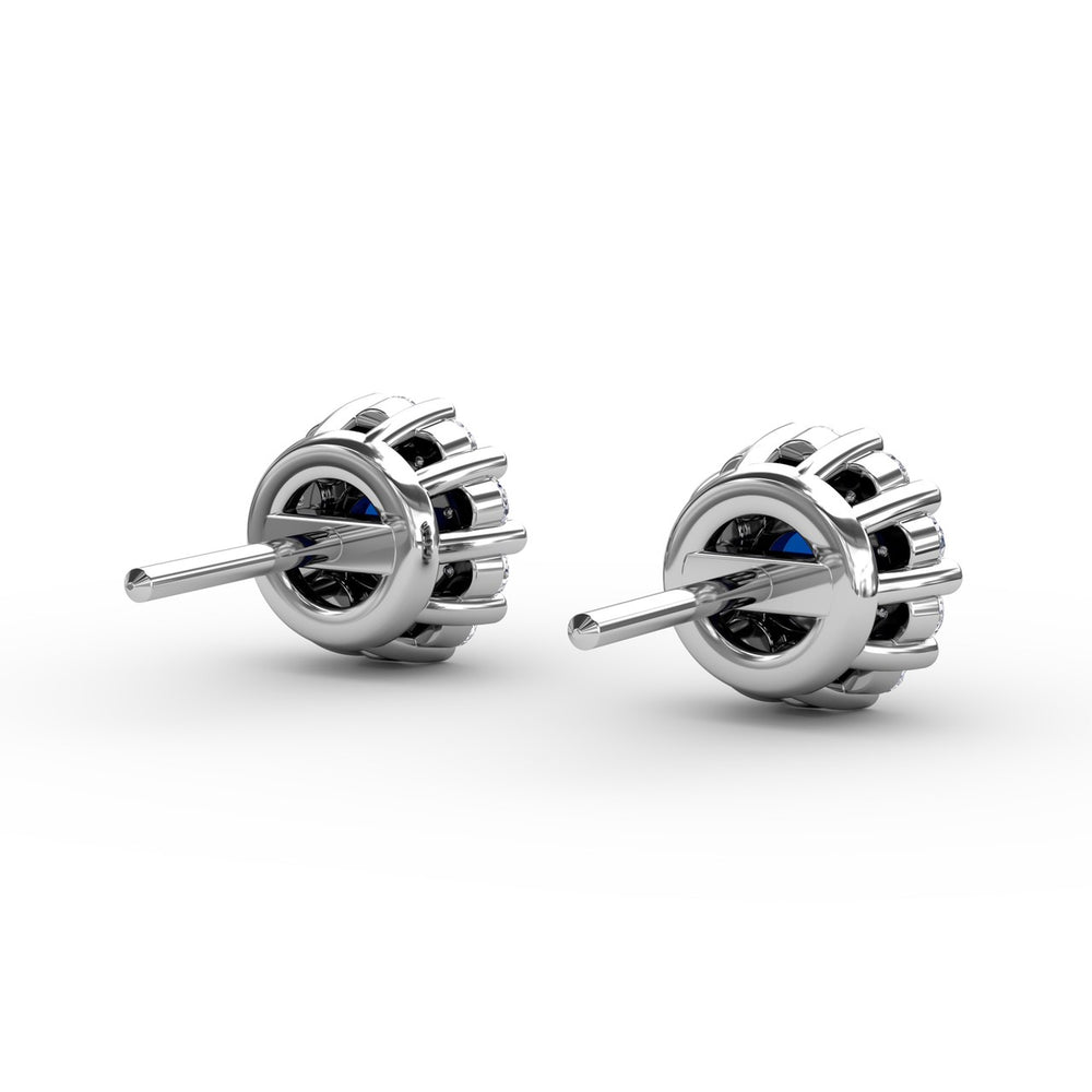 Fana 14k White Gold Shared Prong Sapphire and Diamond Stud Earrings