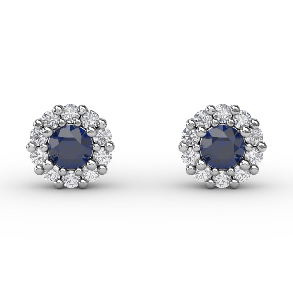 Fana 14k White Gold Shared Prong Sapphire and Diamond Stud Earrings