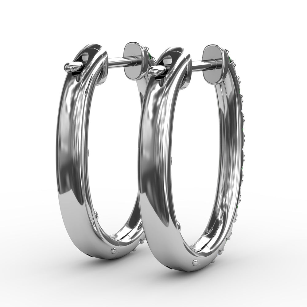 Fana 14k White Gold Alternaing Emerald and Diamond Hoop Earrings