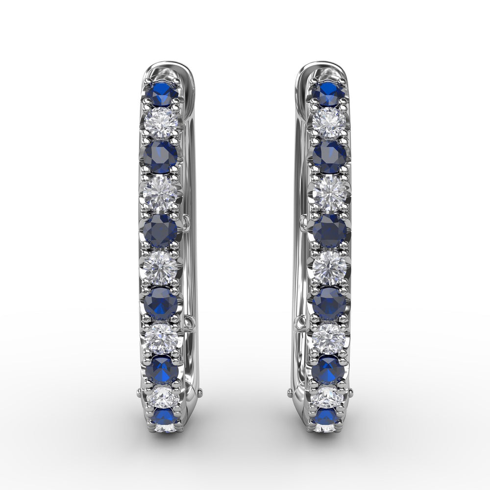 Fana 14k White Gold Alternaing Sapphire and Diamond Hoop Earrings