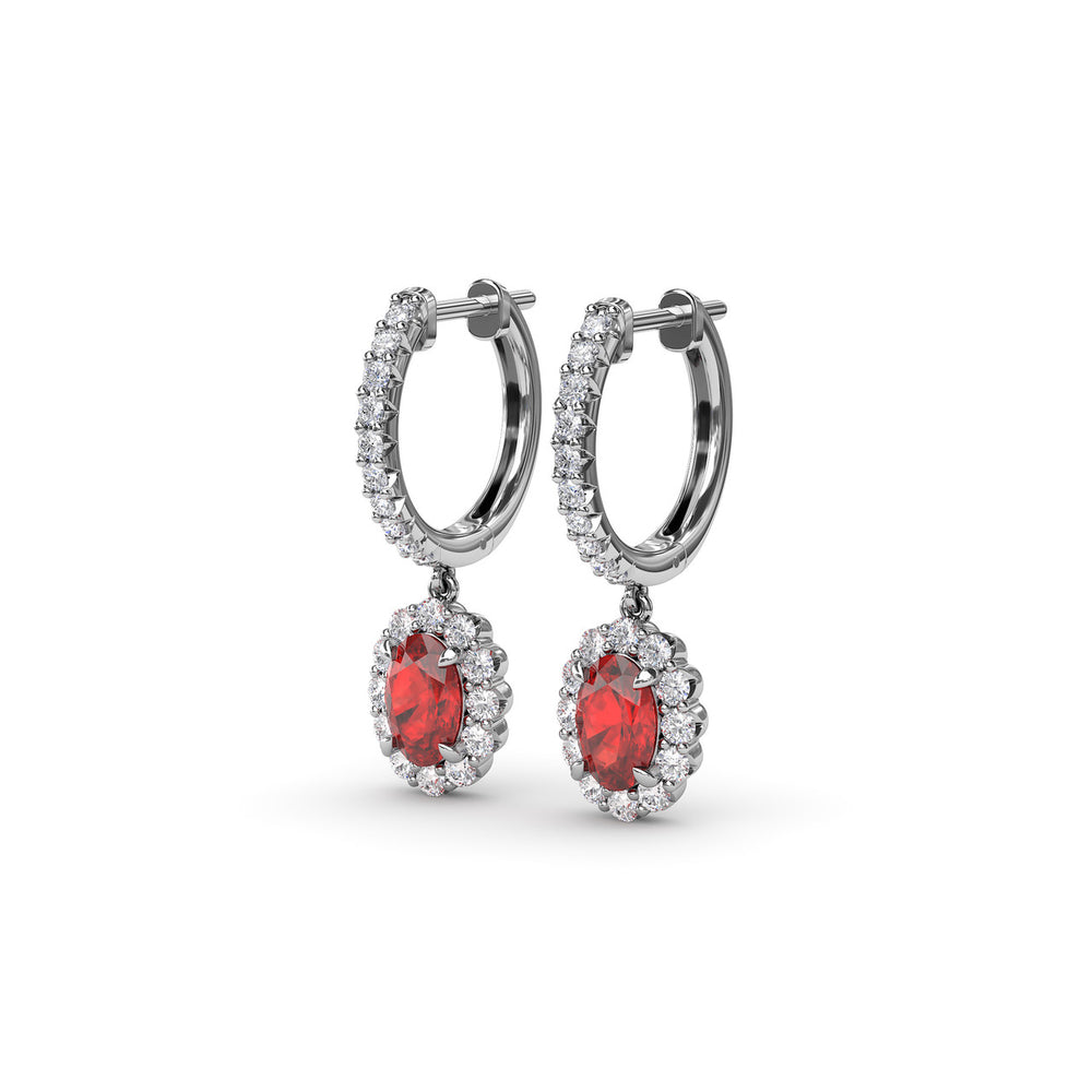 Fana 14k White Gold Dazzling Ruby and Diamond Drop Earrings