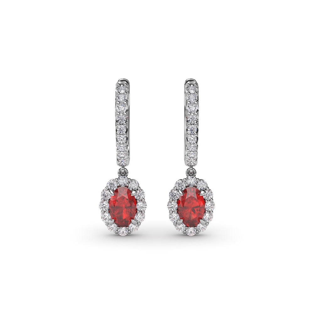 Fana 14k White Gold Dazzling Ruby and Diamond Drop Earrings