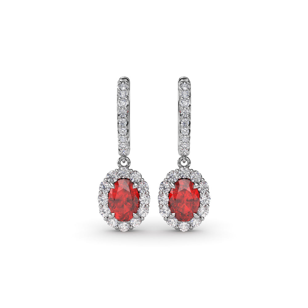Fana 14k White Gold Dazzling Ruby and Diamond Drop Earrings