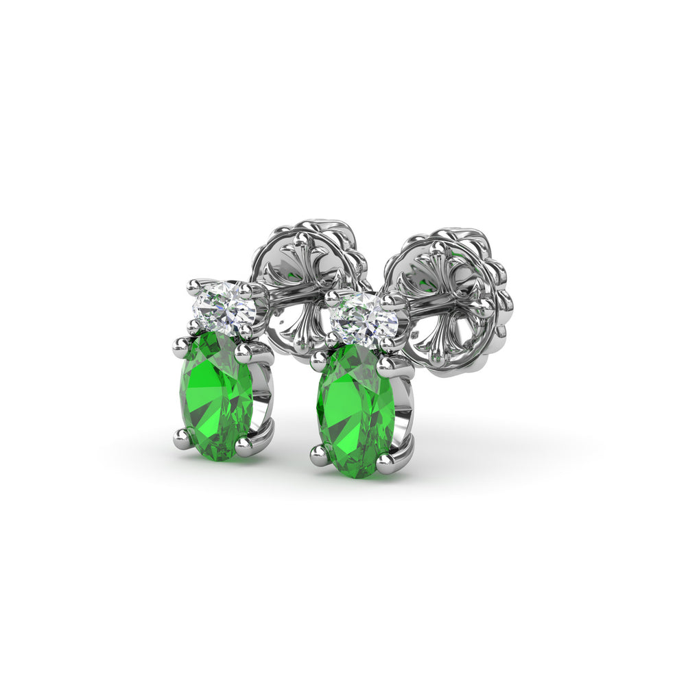 Fana 14k White Gold Oval Emerald and Diamond Stud Earrings