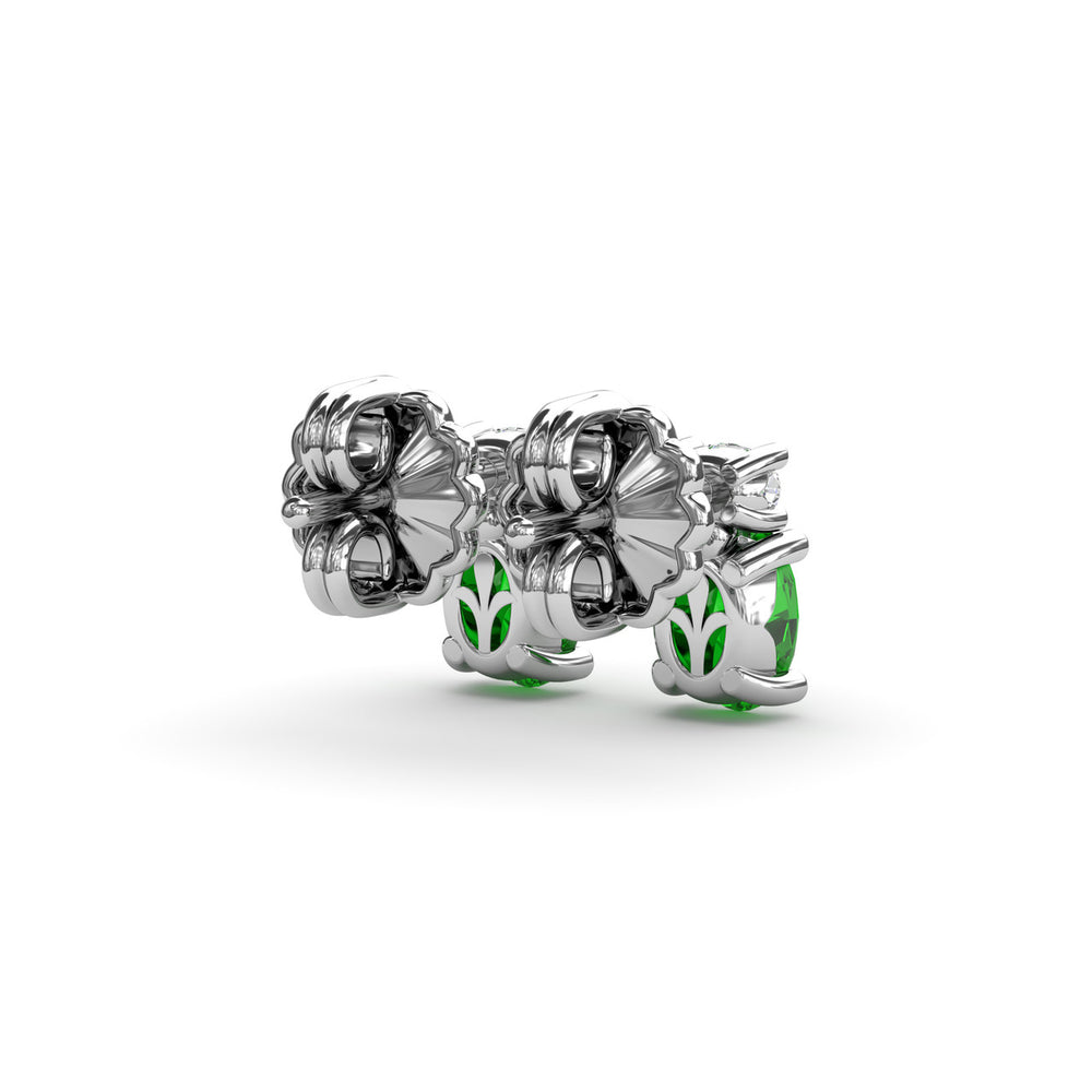 Fana 14k White Gold Oval Emerald and Diamond Stud Earrings