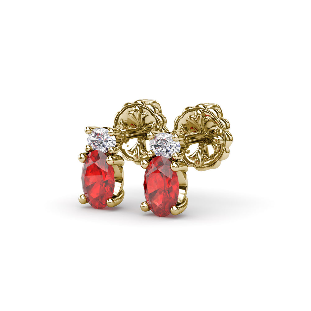 Fana 14k Yellow Gold Oval Ruby and Diamond Stud Earrings