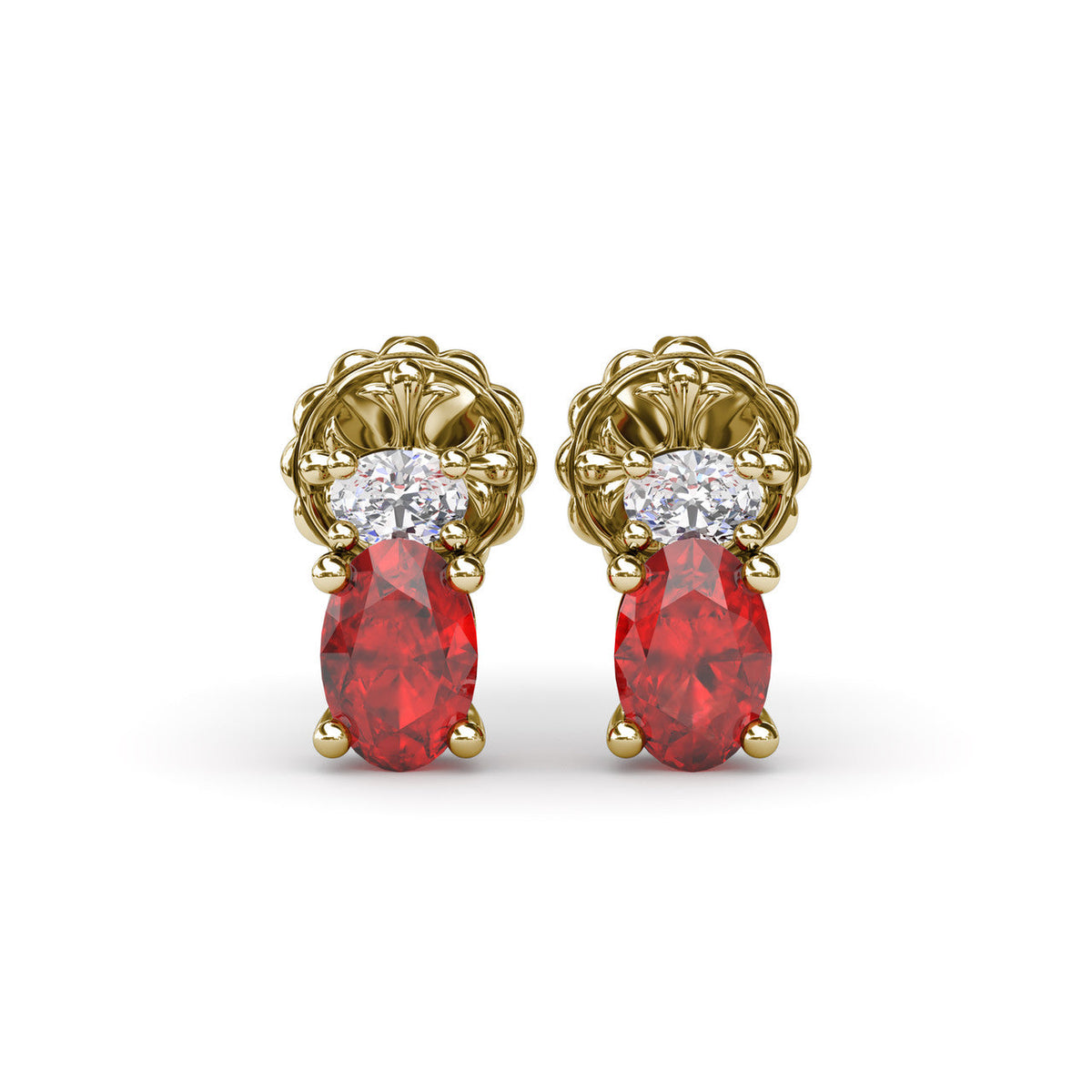14k Yellow Gold Ruby & Diamond Earrings, 1.32ct
