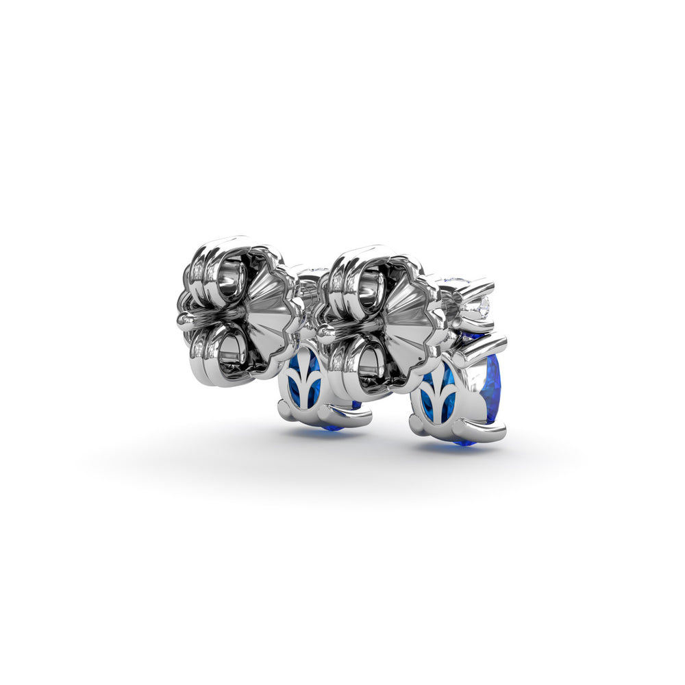 Fana 14k White Gold Oval Sapphire and Diamond Stud Earrings