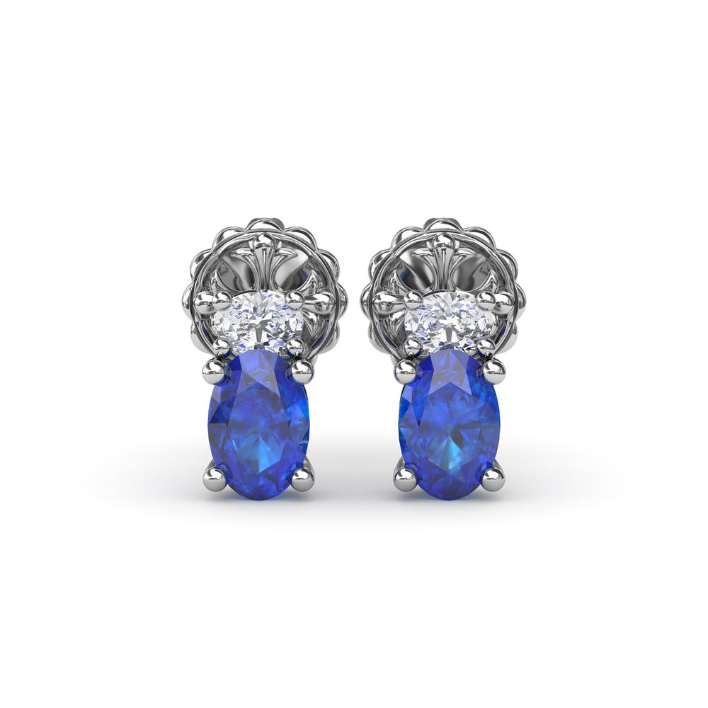 Fana 14k White Gold Oval Sapphire and Diamond Stud Earrings