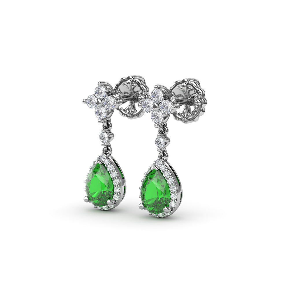 Fana 14k White Gold Emerald and Diamond Teardrop Dangle Earrings