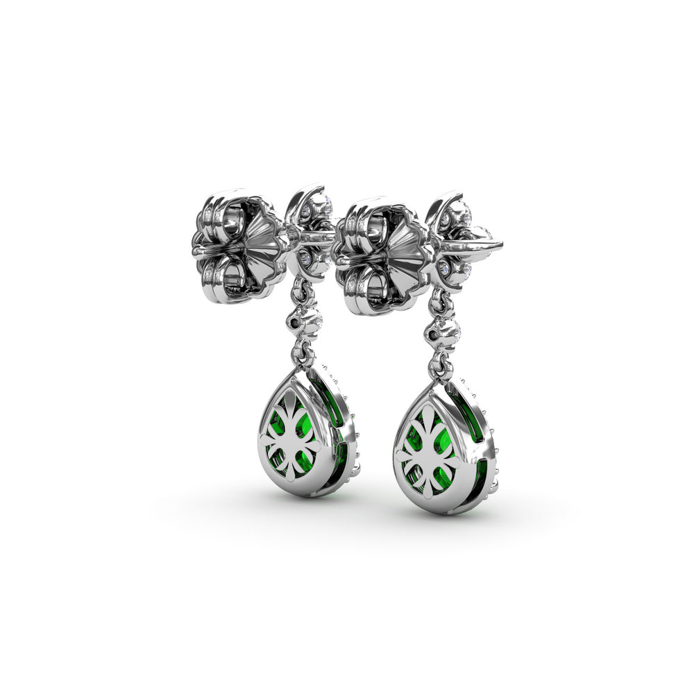 Fana 14k White Gold Emerald and Diamond Teardrop Dangle Earrings