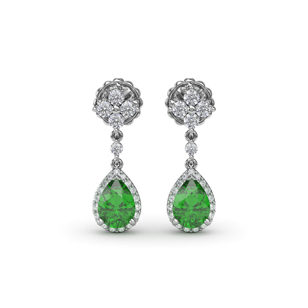 Fana 14k White Gold Emerald and Diamond Teardrop Dangle Earrings