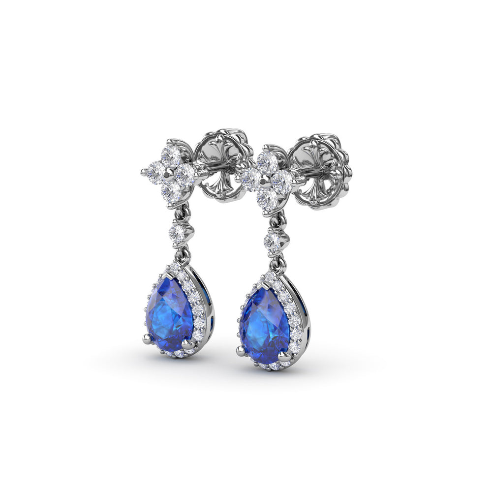 Fana 14k White Gold Sapphire and Diamond Teardrop Dangle Earrings