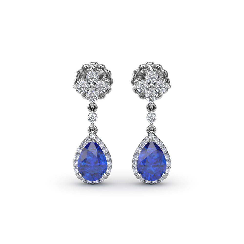 Fana 14k White Gold Sapphire and Diamond Teardrop Dangle Earrings