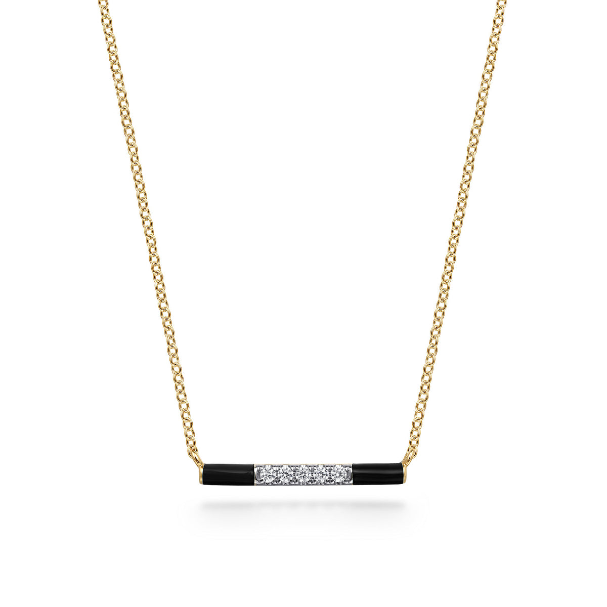 Gabriel & Co. Enamel - 14K Yellow Gold Diamond Bar Necklace with Black Enamel