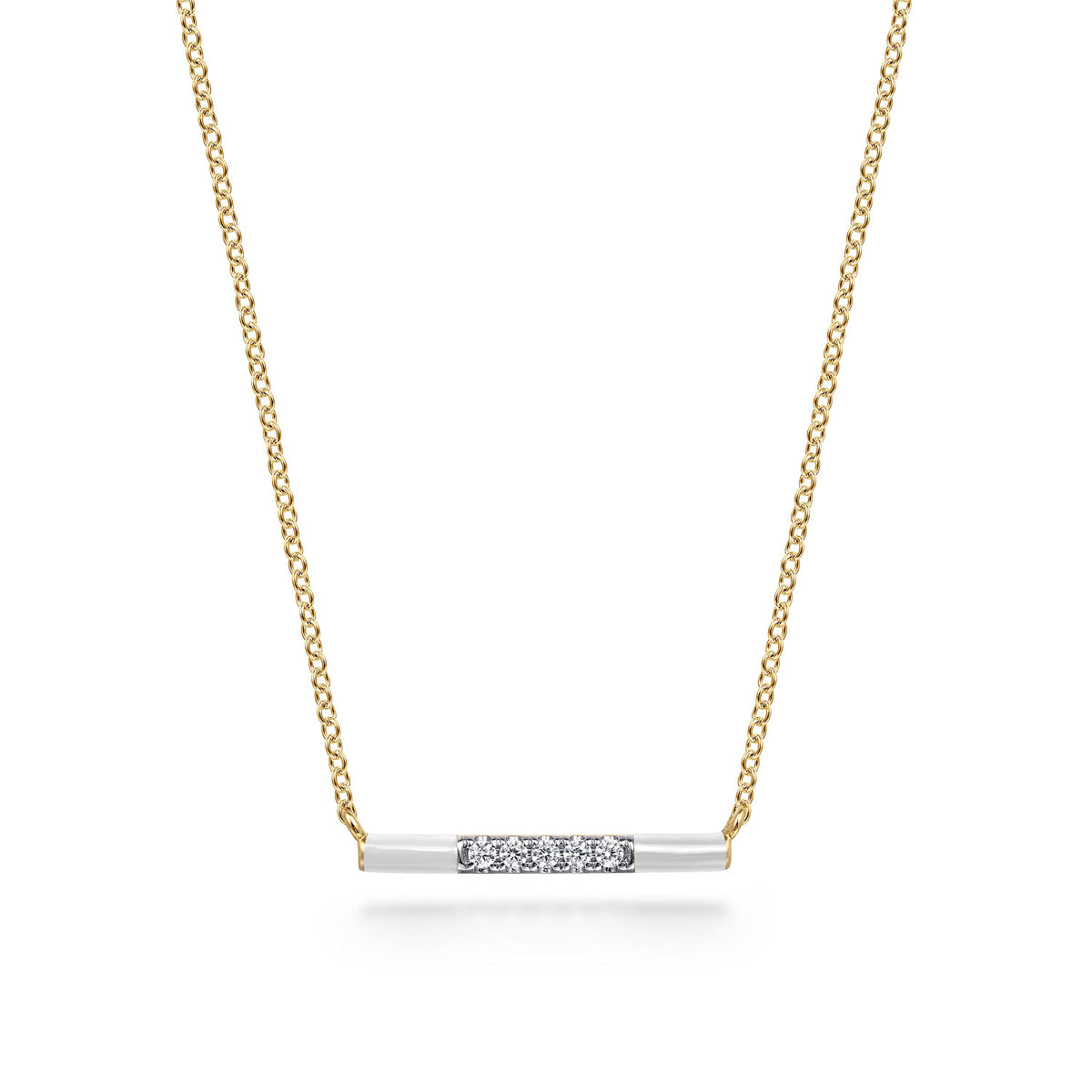 Gabriel & Co. Enamel - 14K Yellow Gold Diamond Bar Necklace with White Enamel