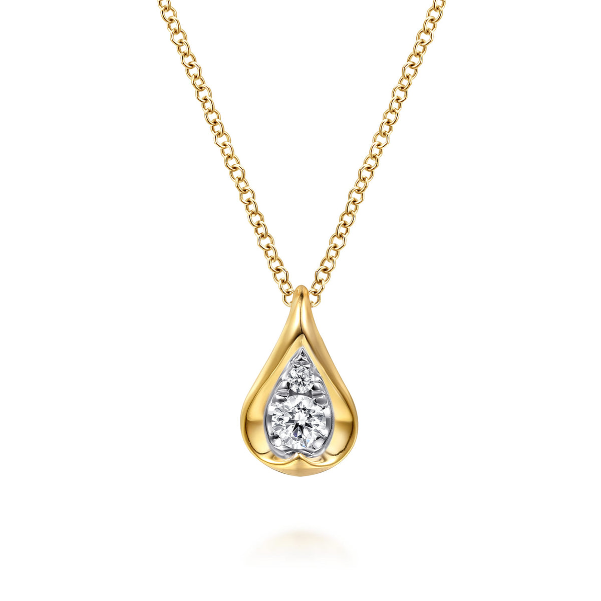 Gabriel & Co. Fiora - Pendant Necklace Teardrop 14K White and Yellow Gold Diamond 0.18ct