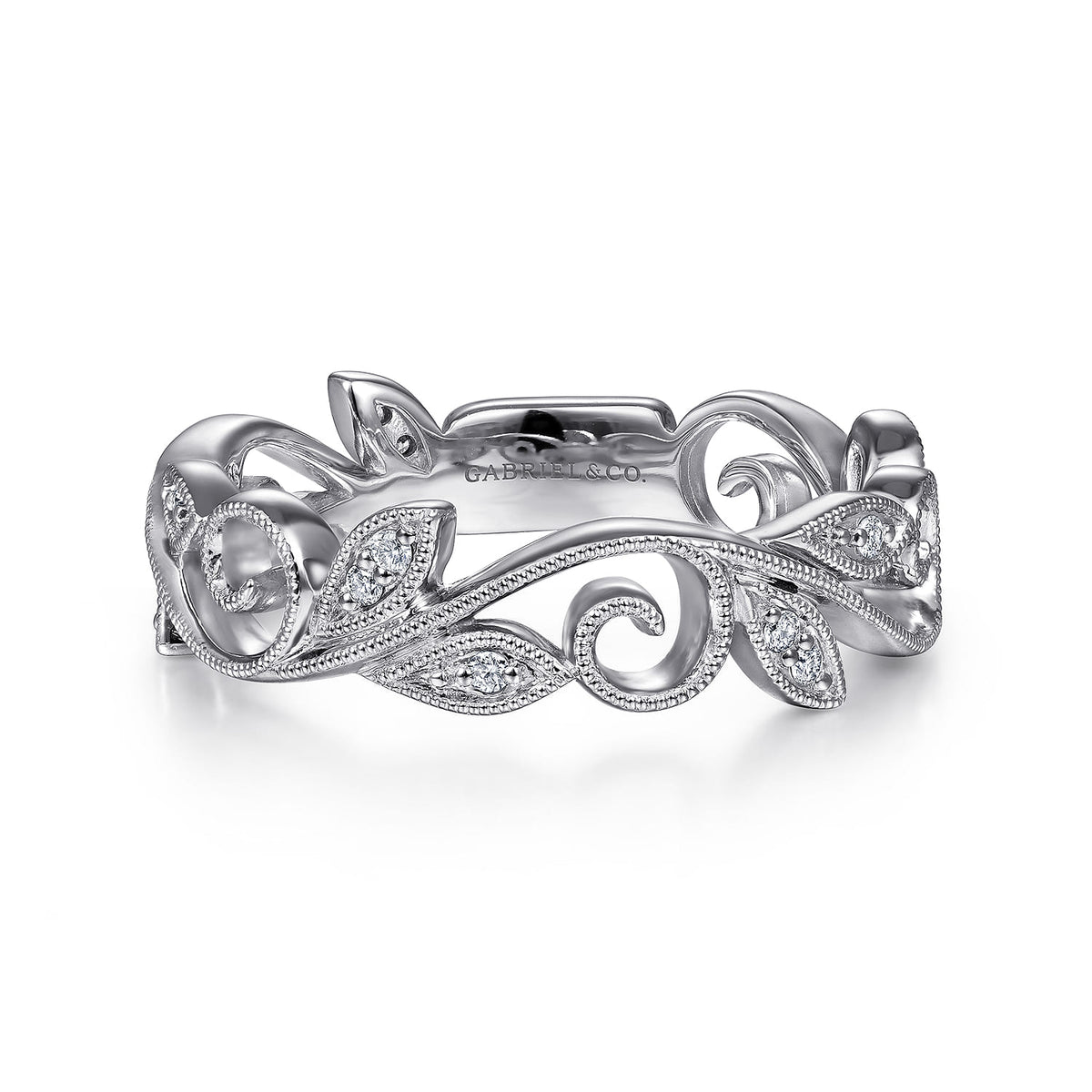 Gabriel & Co. Floral   14K White Gold Diamond Stackable Ring