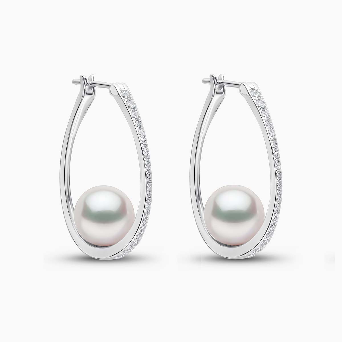 Yoko London Glitz 18k White Gold Akoya Pearl and Diamond Hoop Earrings