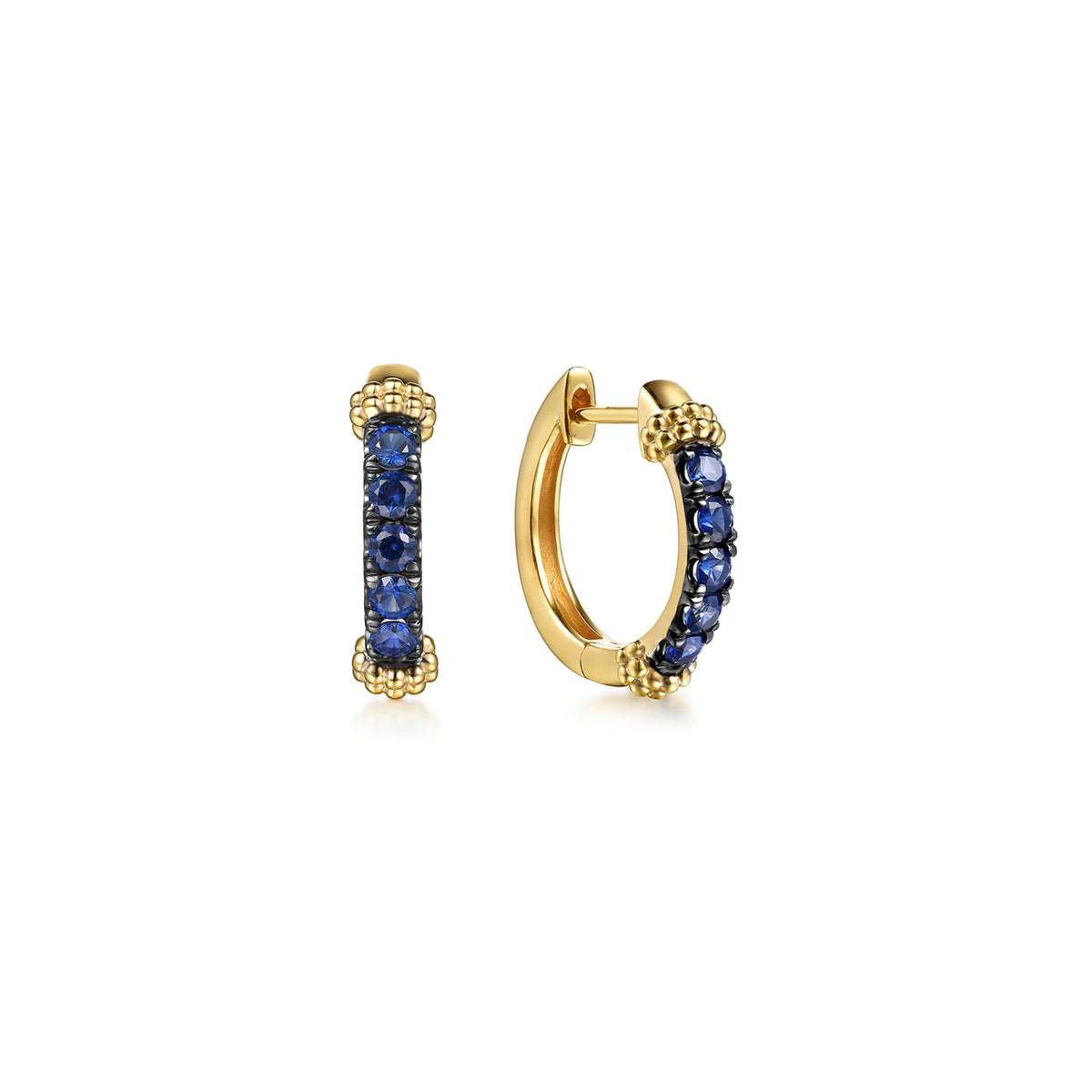 Gabriel & Co. Huggie Earrings 14K Yellow Gold Blue Sapphire 15mm Bujukan