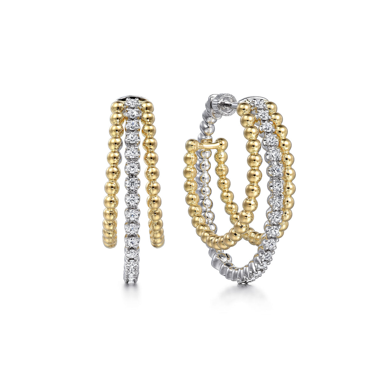 Gabriel & Co. Intricate Hoop Earrings 14K White and Yellow Gold Diamond 0.5ct Bujukan