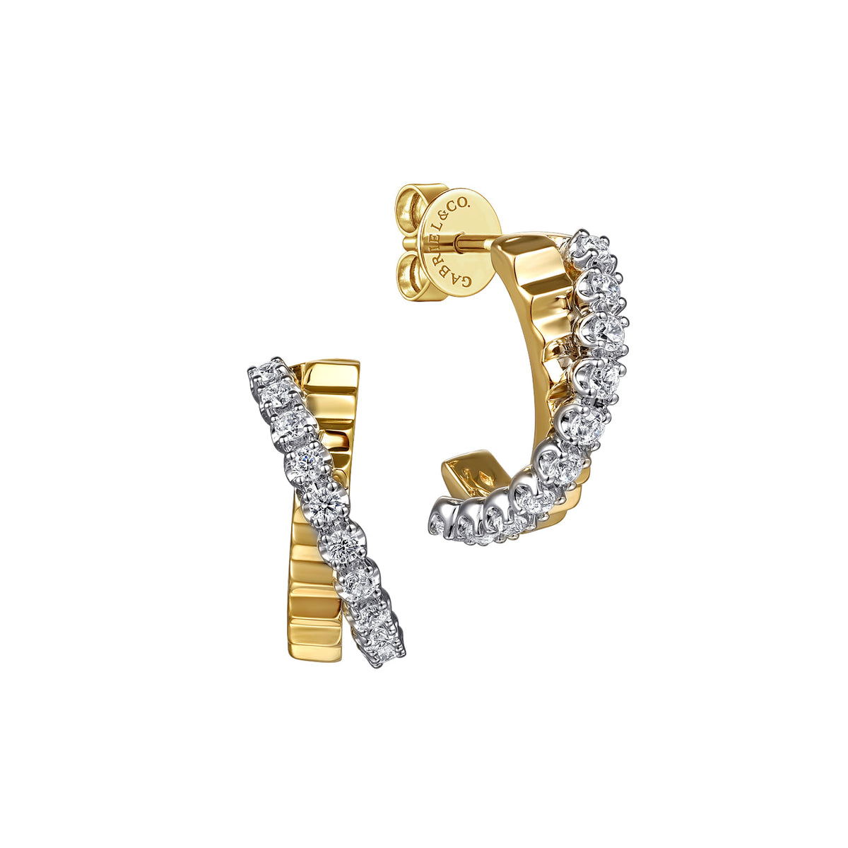 Gabriel & Co. J Hoop Earrings 14K White and Yellow Gold Diamond 0.35ct