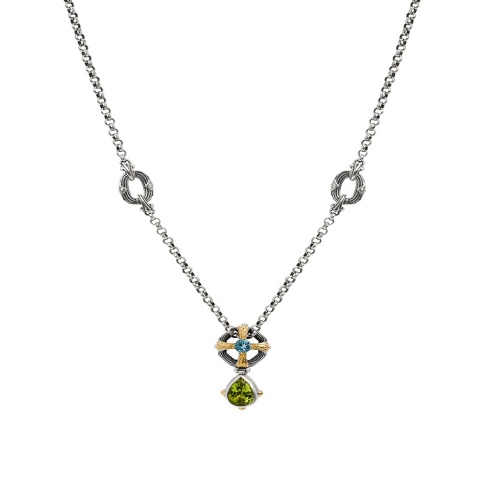 KONSTANTINO STERLING SILVER & 18K GOLD BLUE TOPAZ & PERIDOT NECKLACE