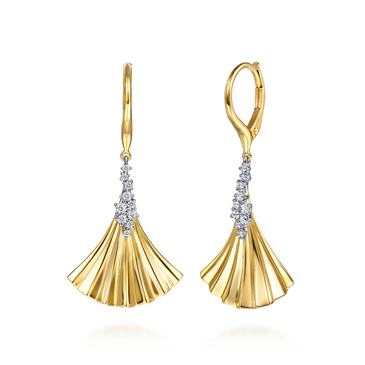 Gabriel & Co. Lumiere   14K White Yellow Gold Diamond and Diamond Cut Leverback Drop Earrings