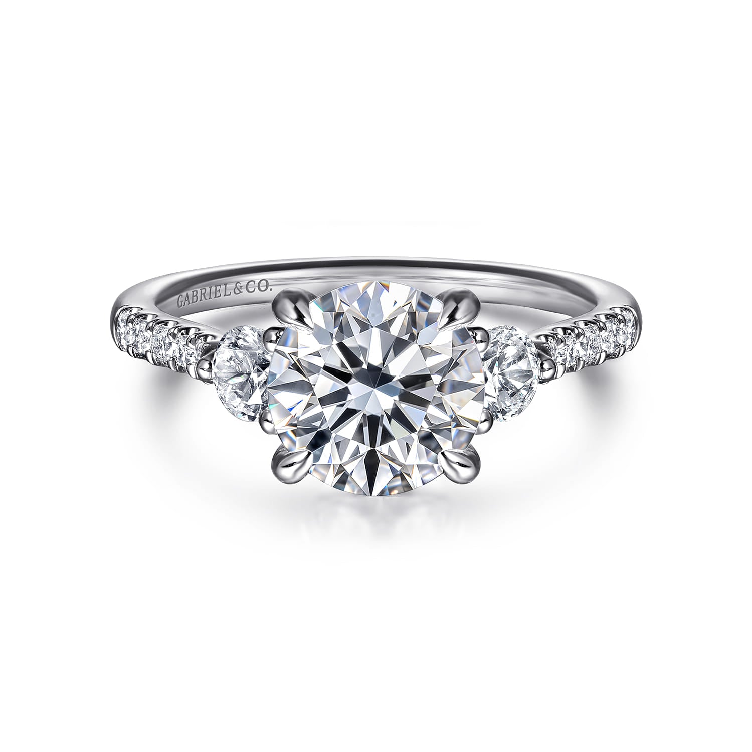 Gabriel & Co. 14k White Gold Round Three Stone Diamond Engagement Ring, ER16487R6W44JJ