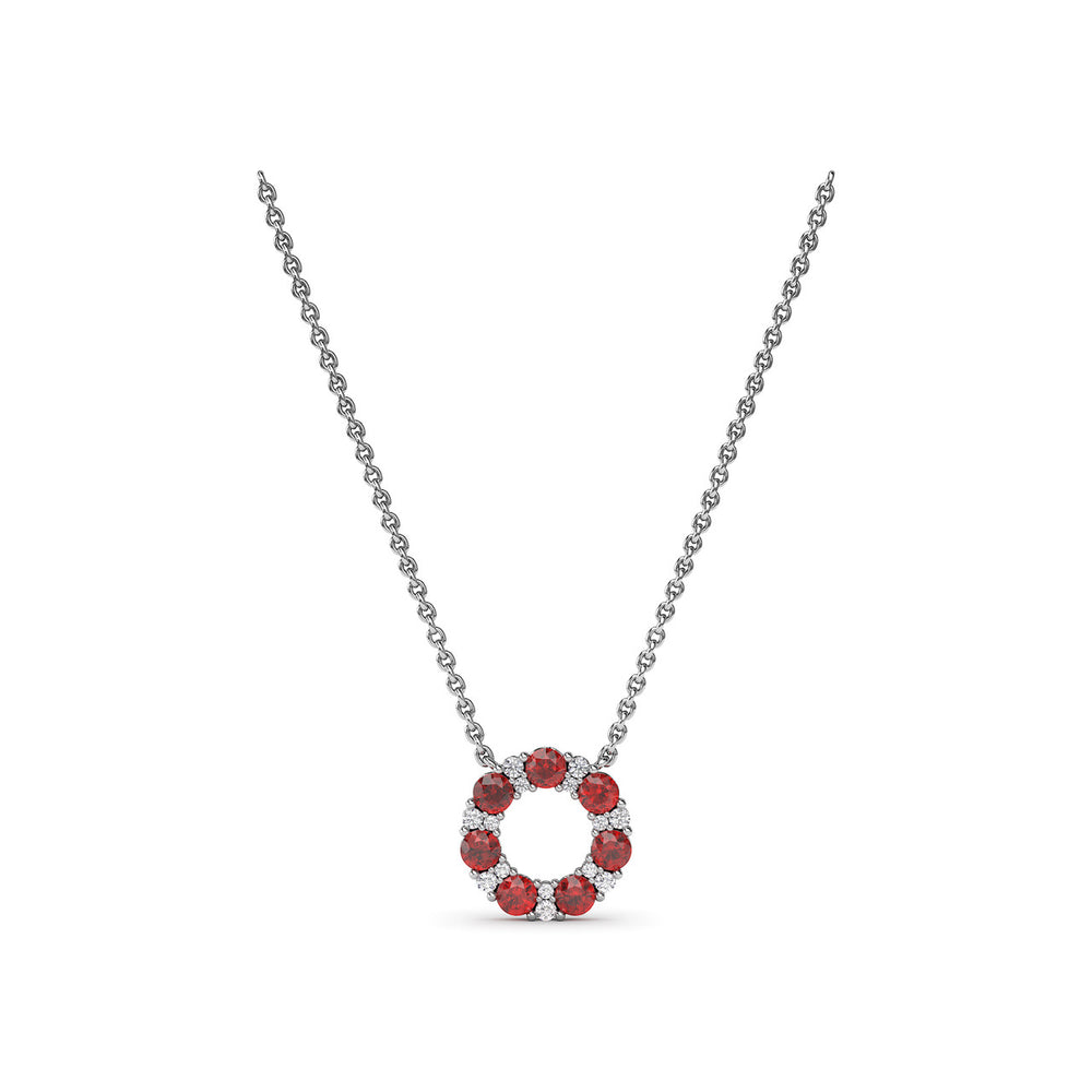 Fana 14k White Gold Shared Prong Ruby and Diamond Circle Necklace