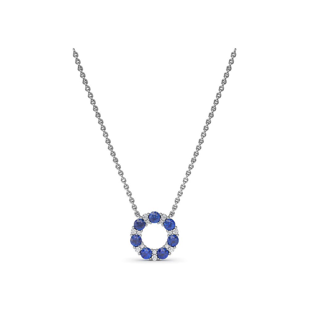 Fana 14k White Gold Shared Prong Sapphire and Diamond Circle Necklace
