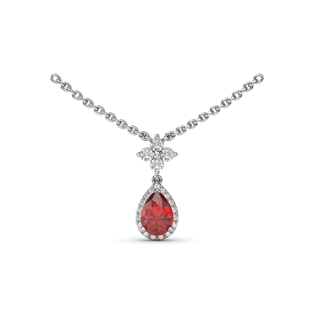Fana 14k White Gold Ruby and Diamond Teardrop Necklace