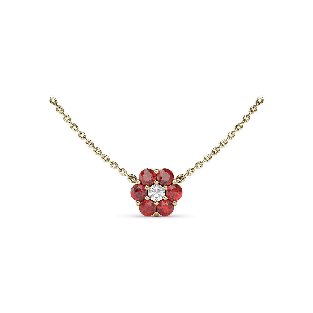 Fana 14k Yellow Gold Magnolia Ruby and Diamond Necklace