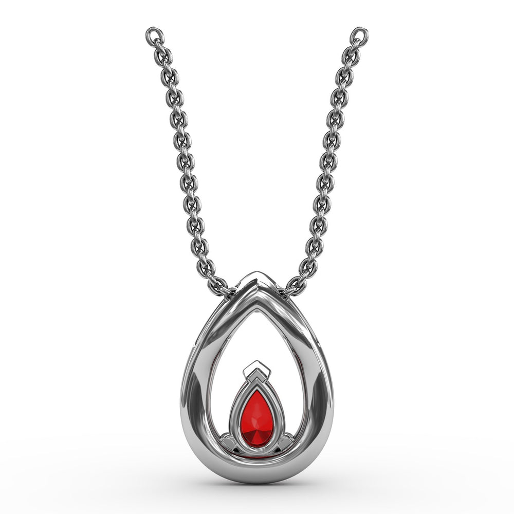 Fana 14k White Gold Tears of Love Ruby and Diamond Pendant