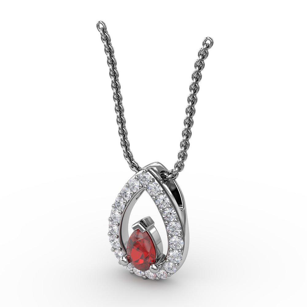 Fana 14k White Gold Tears of Love Ruby and Diamond Pendant