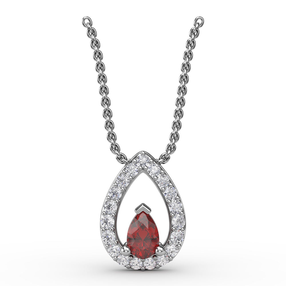 Fana 14k White Gold Tears of Love Ruby and Diamond Pendant
