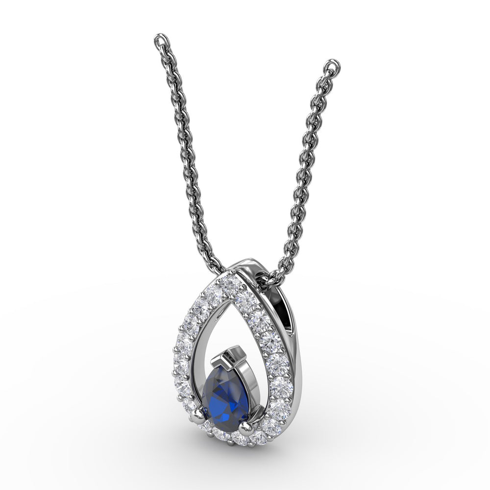 Fana 14k White Gold Tears of Love Sapphire and Diamond Pendant