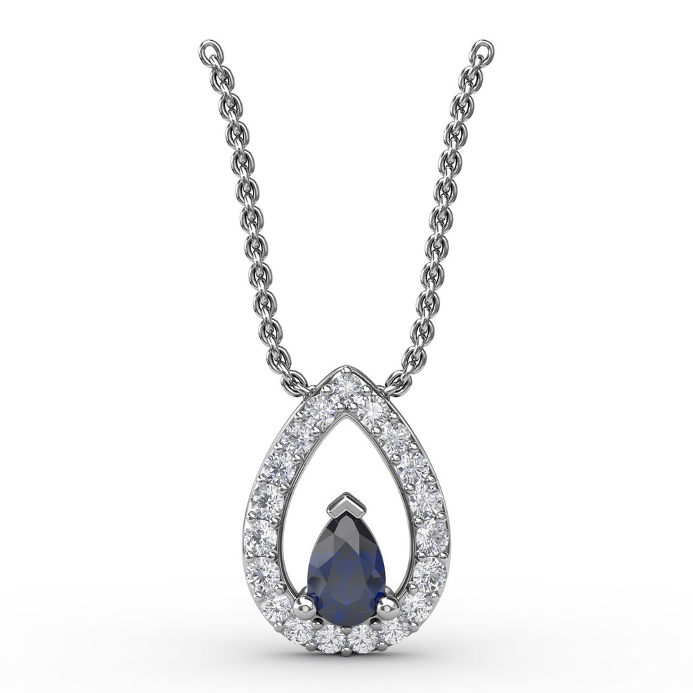 Fana 14k White Gold Tears of Love Sapphire and Diamond Pendant