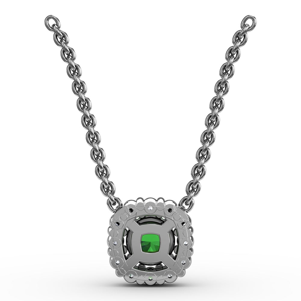 Fana 14k White Gold Classic Round Emerald and Diamond Pendant