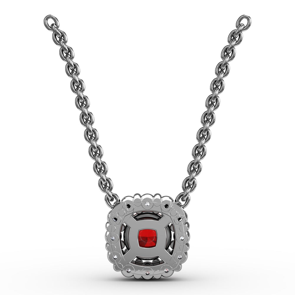 Fana 14k White Gold Classic Round Ruby and Diamond Pendant