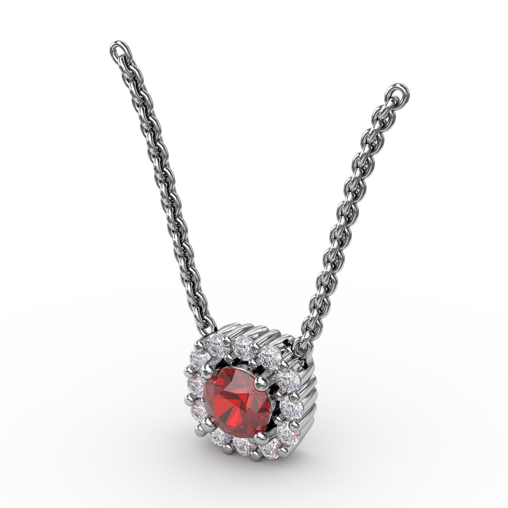 Fana 14k White Gold Classic Round Ruby and Diamond Pendant