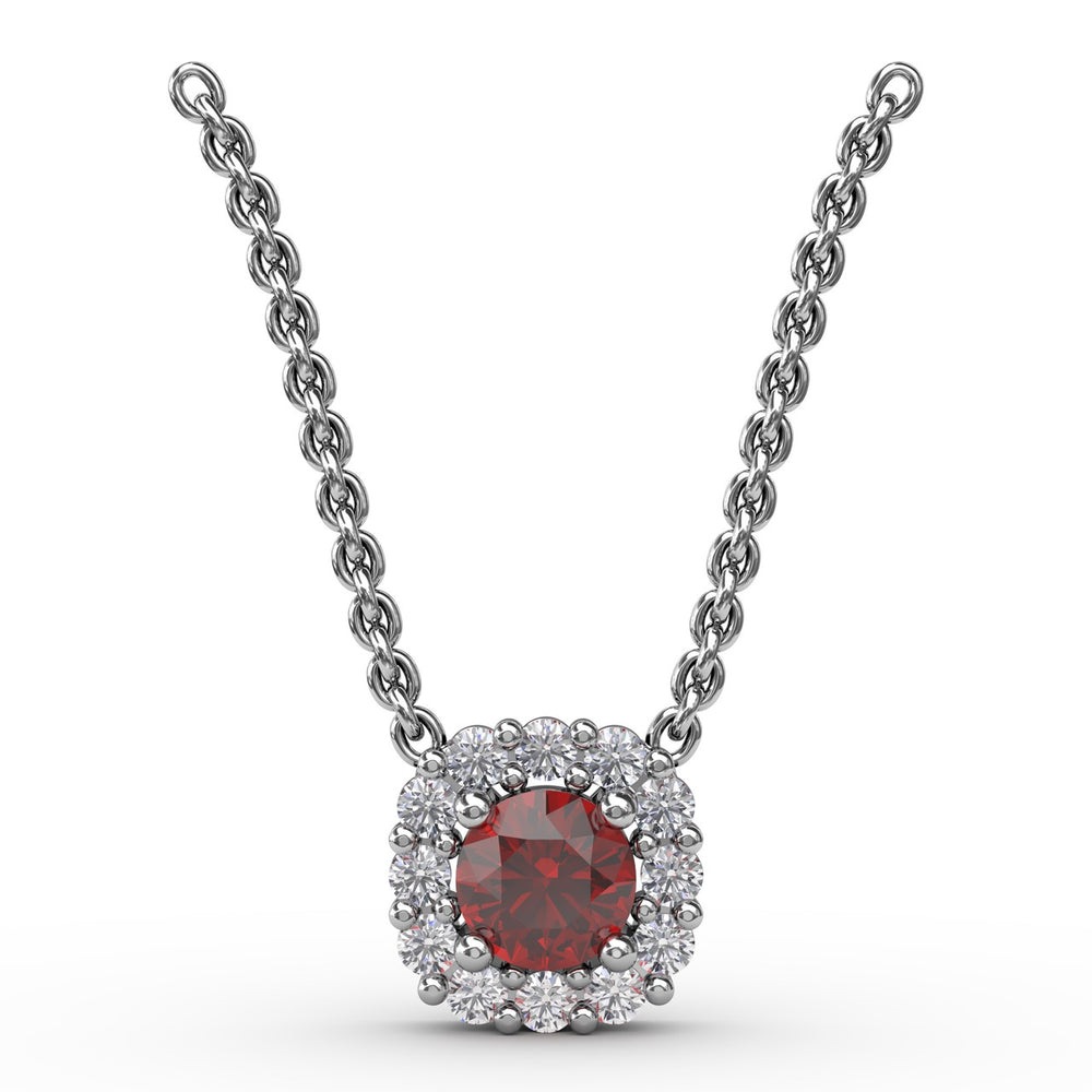 Fana 14k White Gold Classic Round Ruby and Diamond Pendant