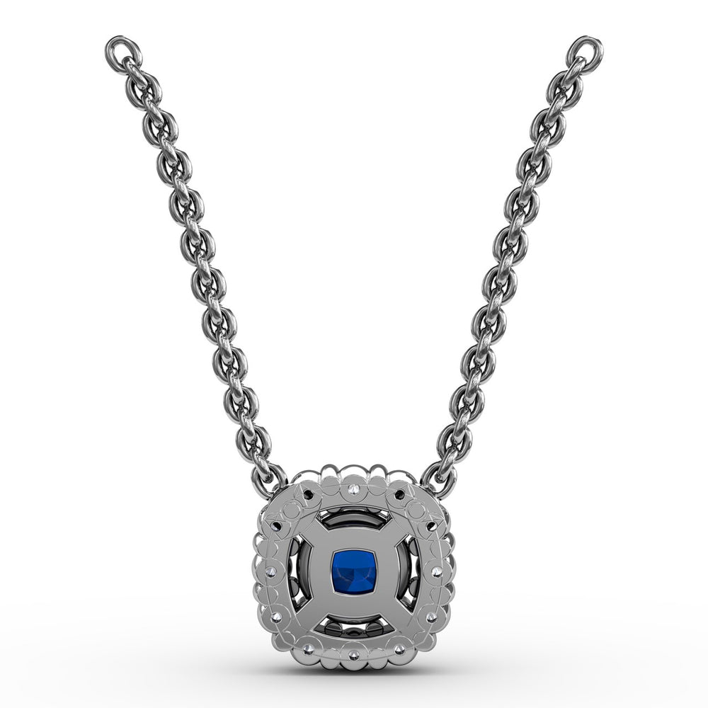 Fana 14k White Gold Classic Round Sapphire and Diamond Pendant