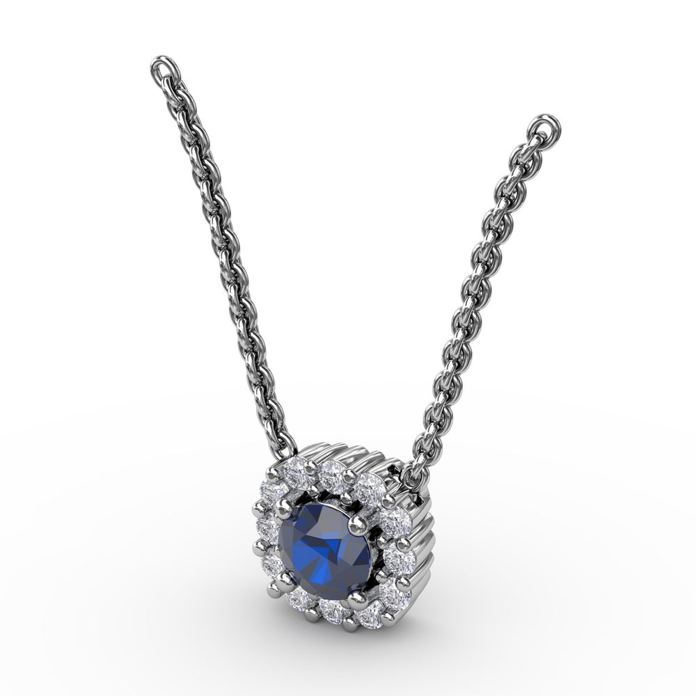 Fana 14k White Gold Classic Round Sapphire and Diamond Pendant