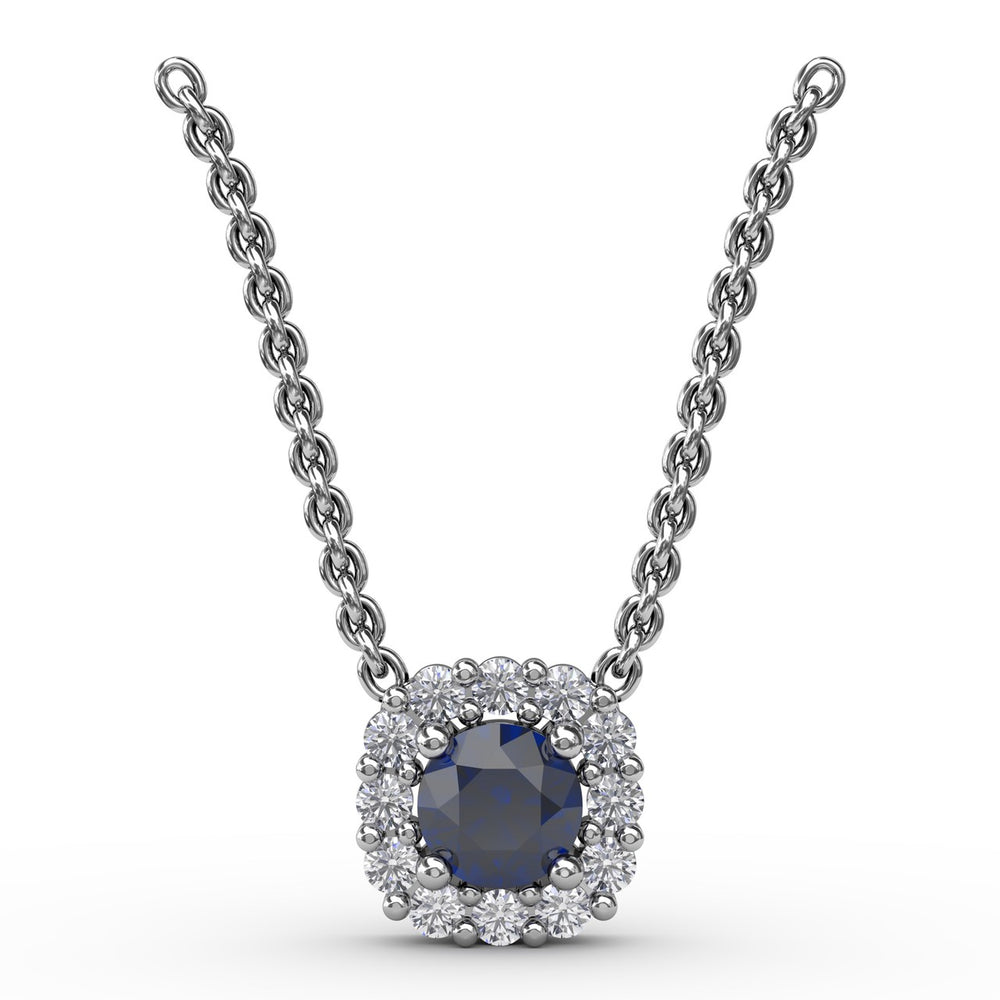 Fana 14k White Gold Classic Round Sapphire and Diamond Pendant