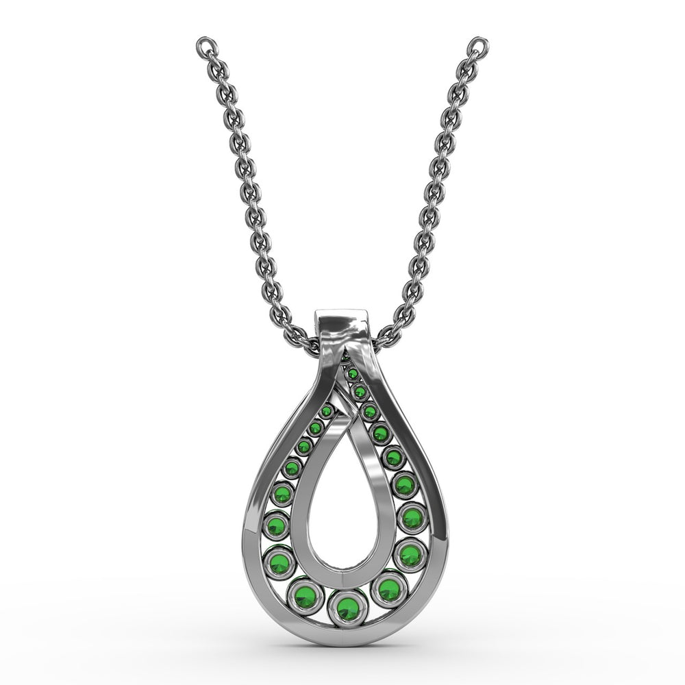 Fana 14k White Gold Infinity Loop Emerald Pendant