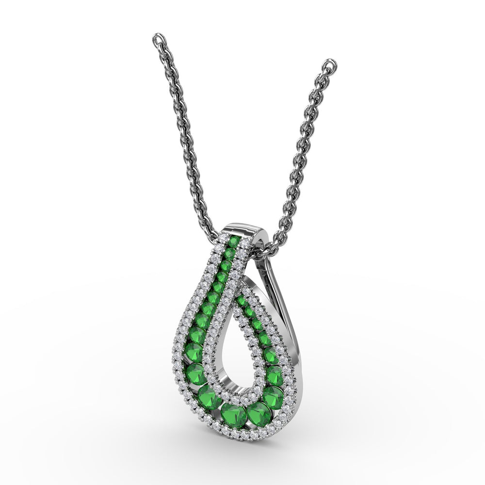 Fana 14k White Gold Infinity Loop Emerald Pendant